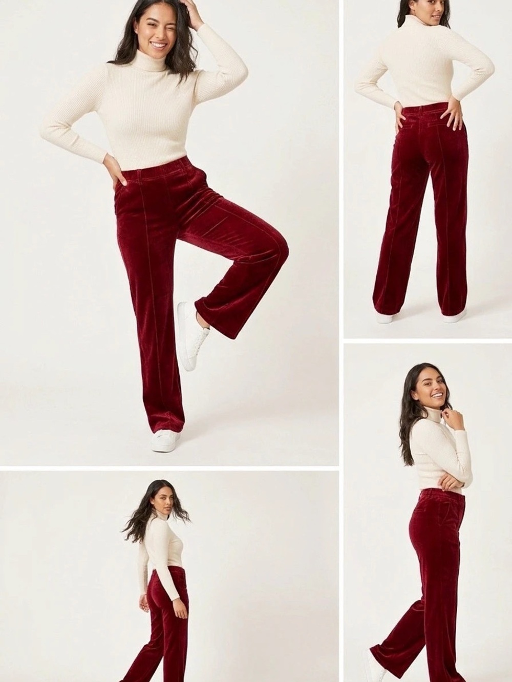 Halara High Waisted Pockets Straight Leg Velvet Casual Pants Red Medium